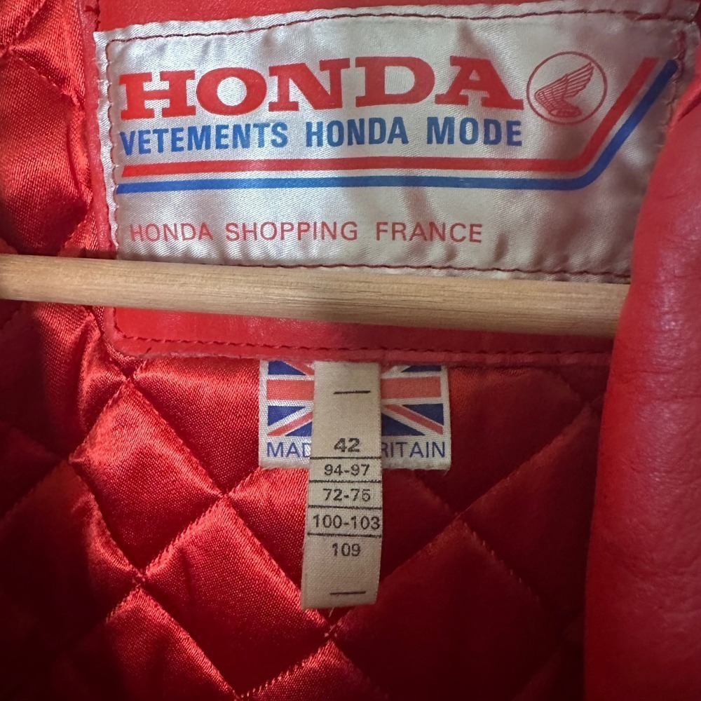 Vintage Honda Leather Motorcycle Racing Jacket Red White Blue Mens Size 42 - Picture 2 of 16